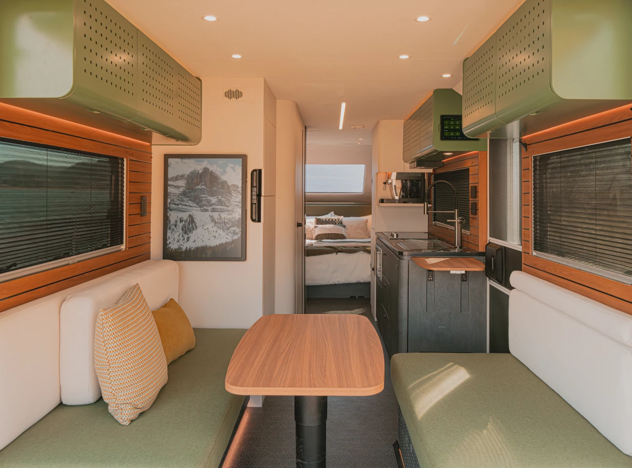 The rear dining lounge transforms into a double bed, completing total trailer sleeping capacity of up to four adults