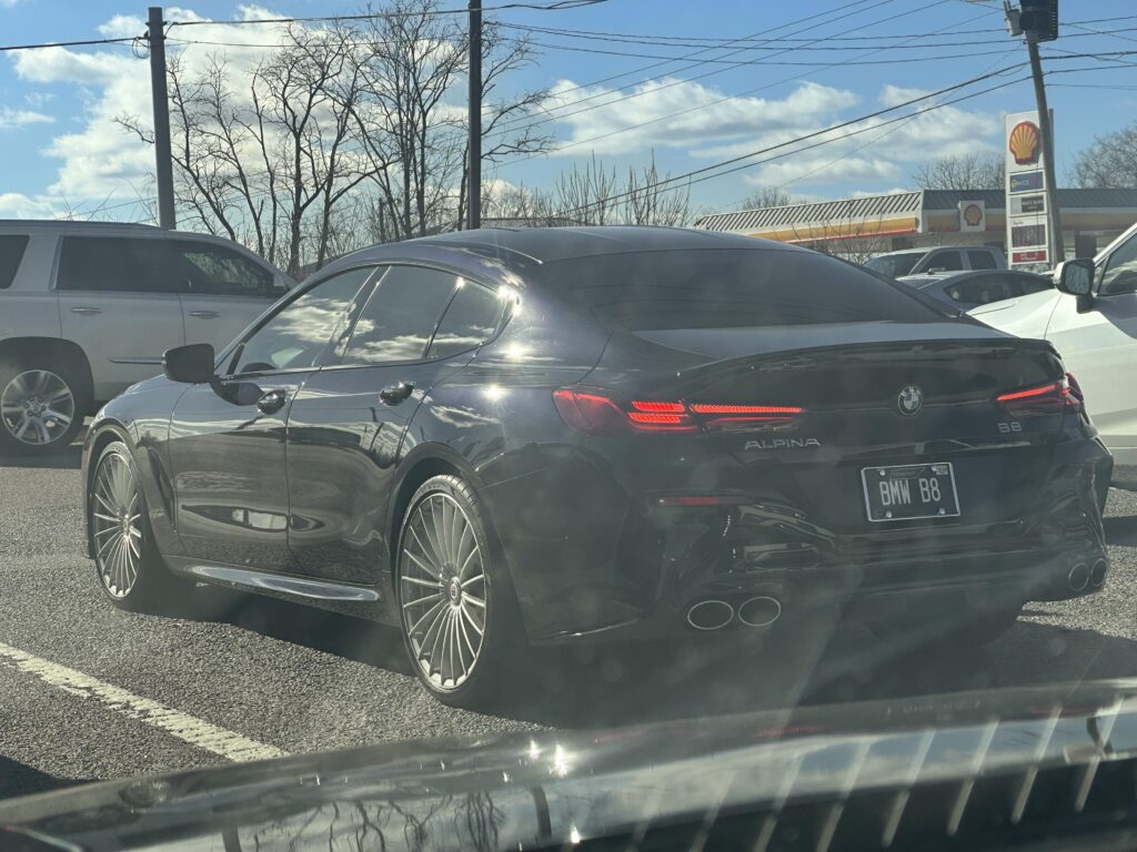 [Alpina B8]. Heard it before I saw it. Like the sound, the lines and color. Not sure about the wheels though.