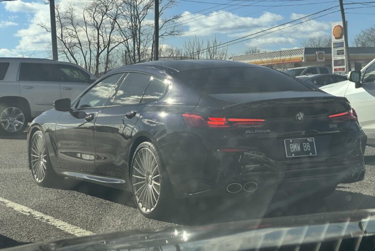 [Alpina B8]. Heard it before I saw it. Like the sound, the lines and color. Not sure about the wheels though.