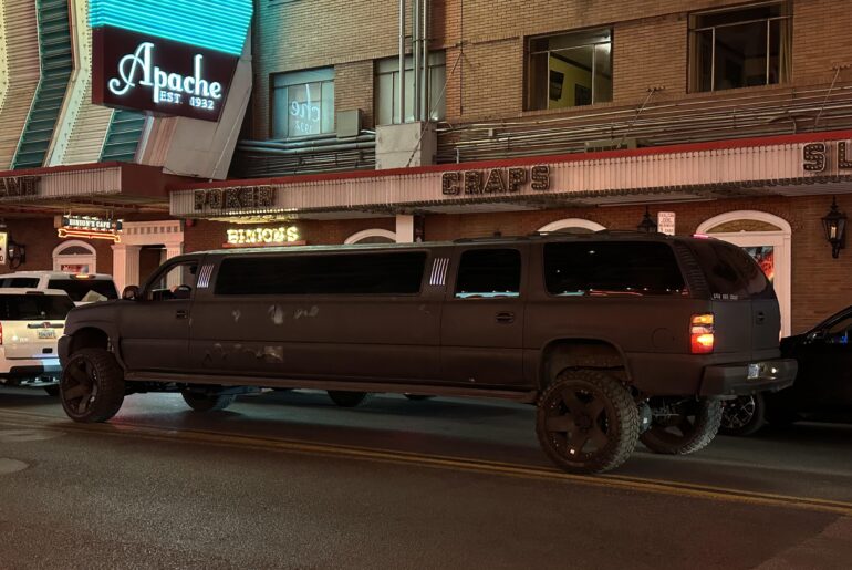 Rattle can flat black GMT800 limo. Official car of?