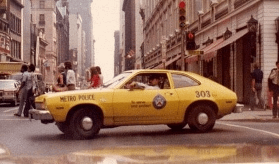 Mid-'70s Ford Pinto serving as a Toronto Metro Police car in 1980.