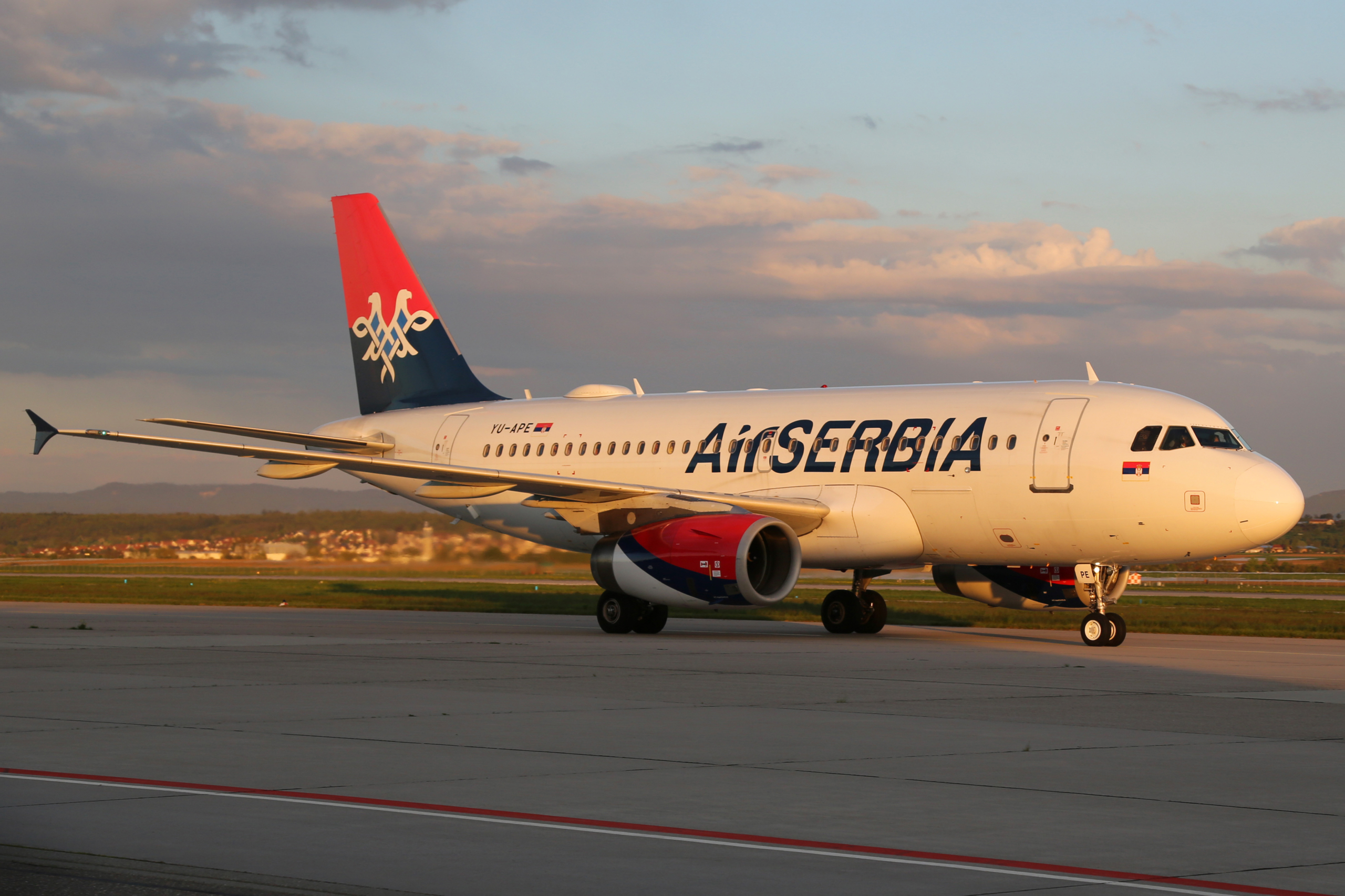 Air Serbia Airbus A319 at Stuttgart airport (STR) in Germany.