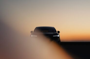 A teaser image of the Volvo EX60 head-on