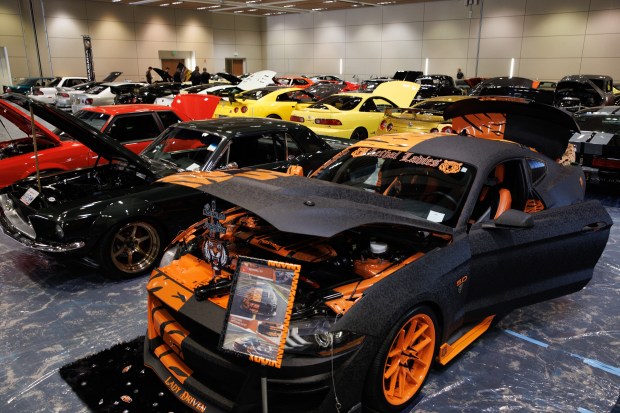 Various classic and high-performance cars are displayed as auto exhibitors set up for the Silicon Valley Auto Show Thursday, Jan. 8, 2026, at the Santa Clara Convention Center in Santa Clara, Calif. (Dai Sugano/Bay Area News Group)