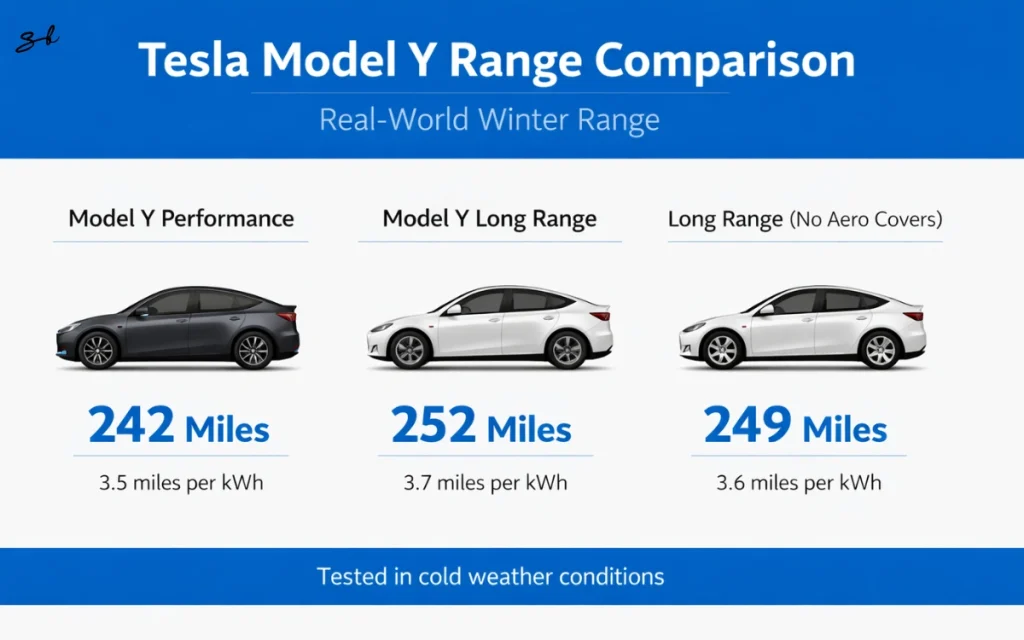 Model Y winter range test infographic