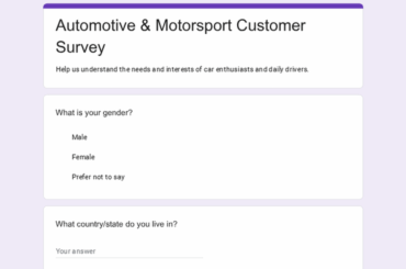 Car app startup questionnaire