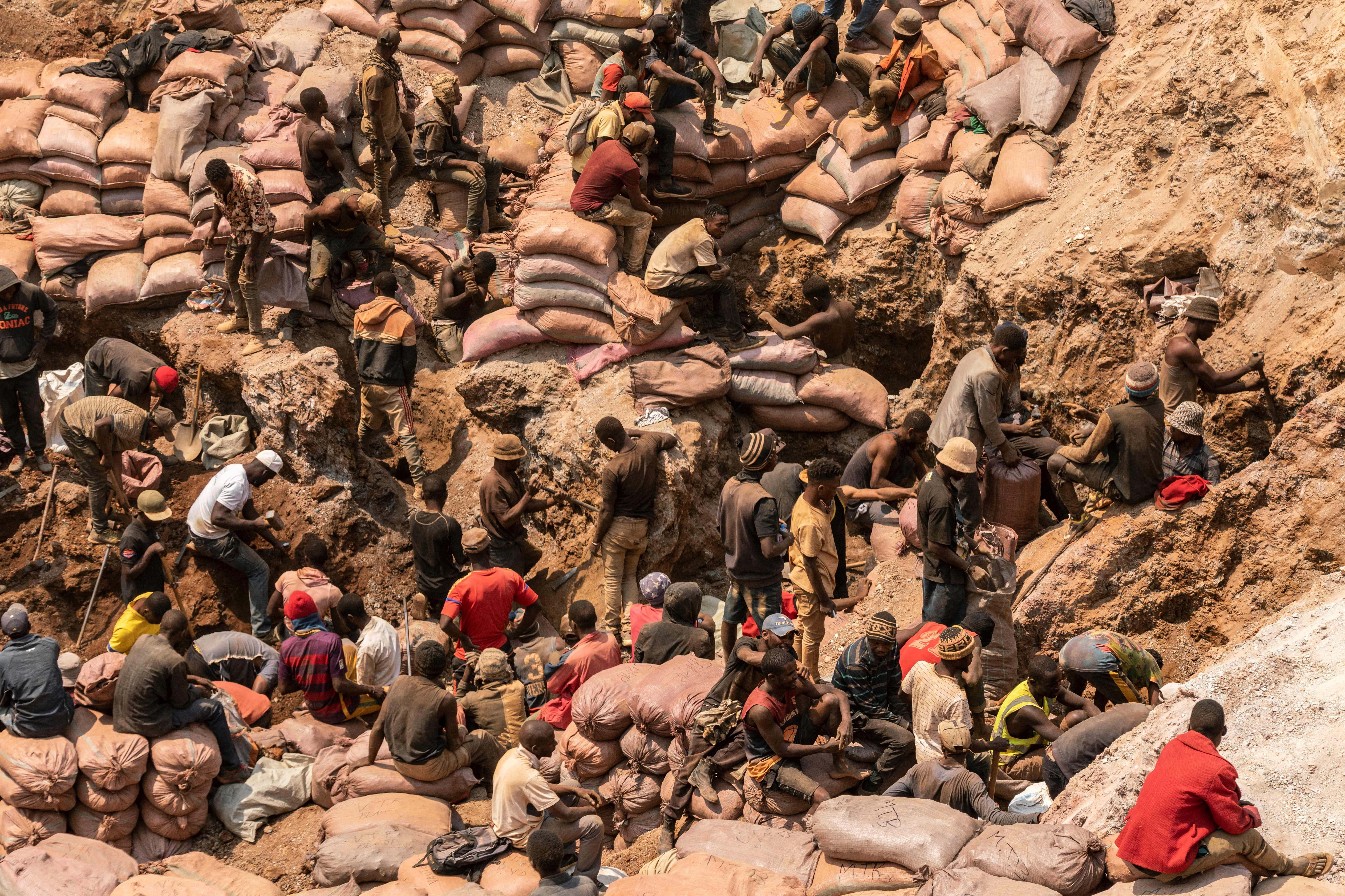 Artisanal miners working at the Shabara artisanal mine near Kolwezi.