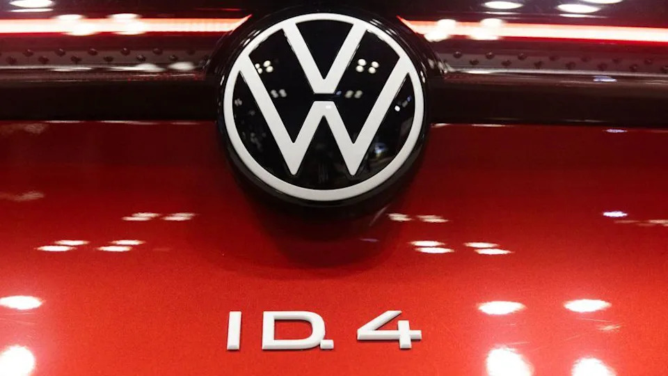 The badge of a Volkswagen ID.4 electric sports utility vehicle (SUV) during the 2022 New York International Auto Show (NYIAS) in New York, U.S., on Thursday, April 14, 2022. 