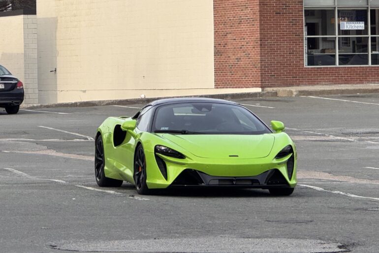 [McLaren Artura] outside of a used book store in Burlington, MA