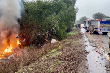 Tesla Catches Fire Following Collision, Injuring Three People Near Los Alamos