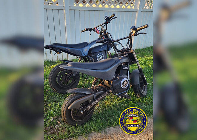 COURTESY HPD
                                During an e-bike and e-motorcycle enforcement operation in Ewa on Thursday, police officers issued 12 citations and recovered six e-dirt bikes that were being operated illegally on public roads, according to the Honolulu Police Department.