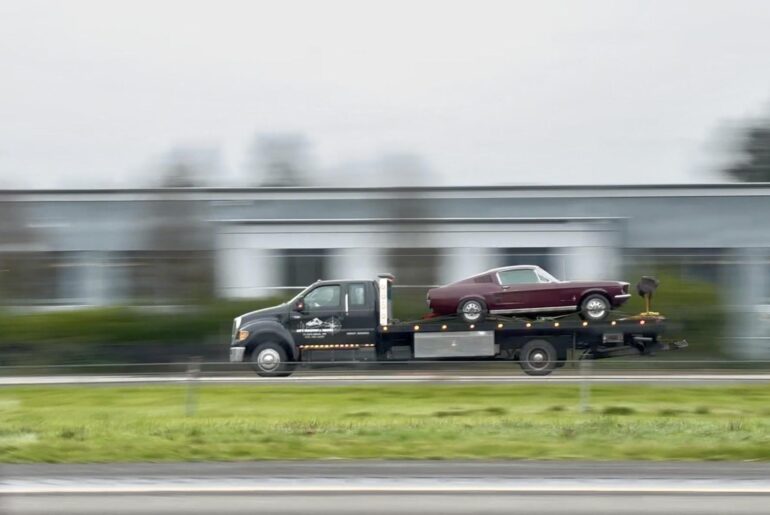 Just captured this great shot of this classic Ford Mustang on the back of a flatbed! Wilsonville, Oregon