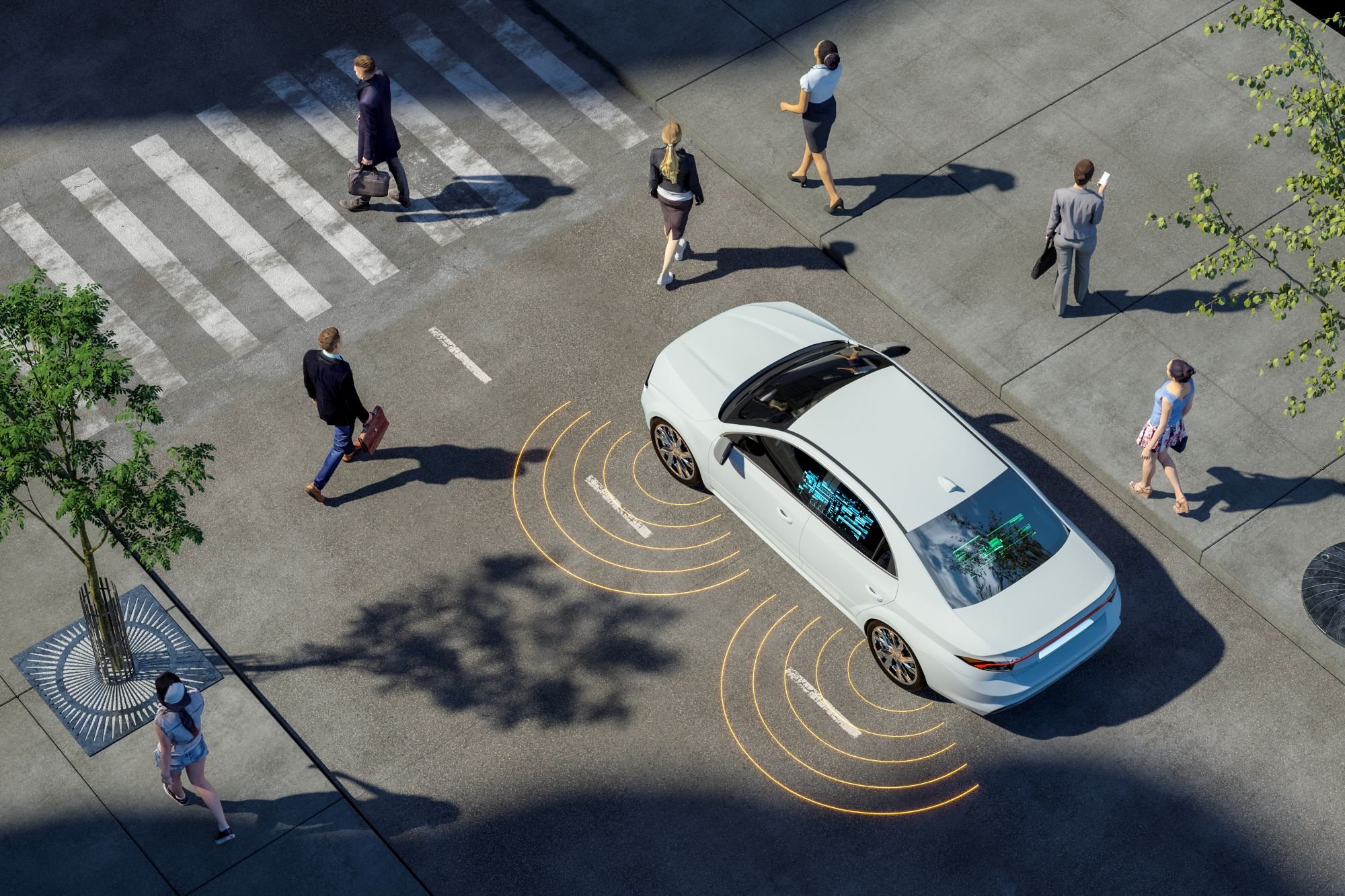 An autonomous vehicle that is detecting people around it.