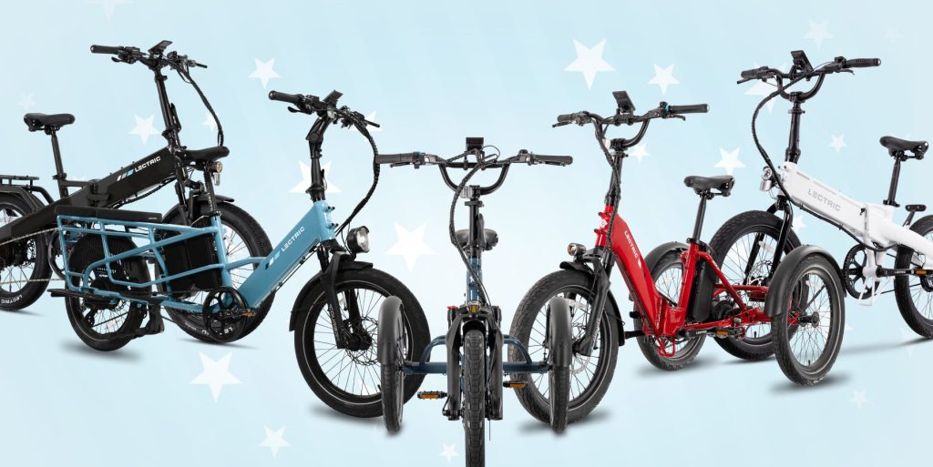 Lectric Presidents Day Sale banner with multiple e-bikes