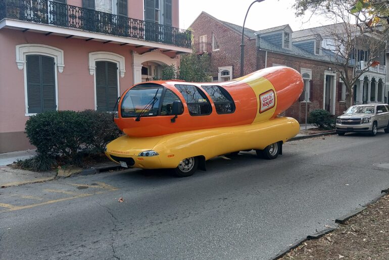 Oscar Meyer Wienermobile in the French Quarter of New Orleans