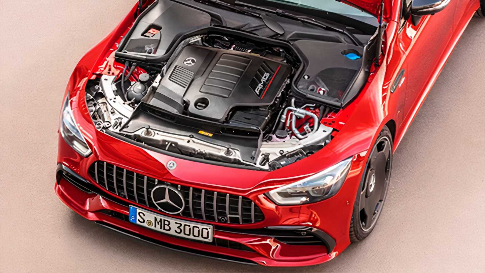 Red 2024 Mercedes-AMG GT 43 engine