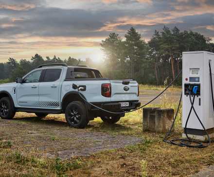 2025 Ford Ranger PHEV White Rear Angle Charging