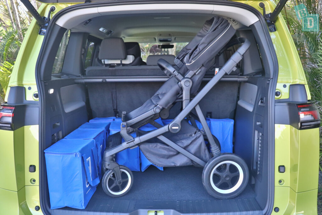 2025 Volkswagen ID Buzz Pro SWB boot space for shopping with single stroller pram if two rows of seats are in use
