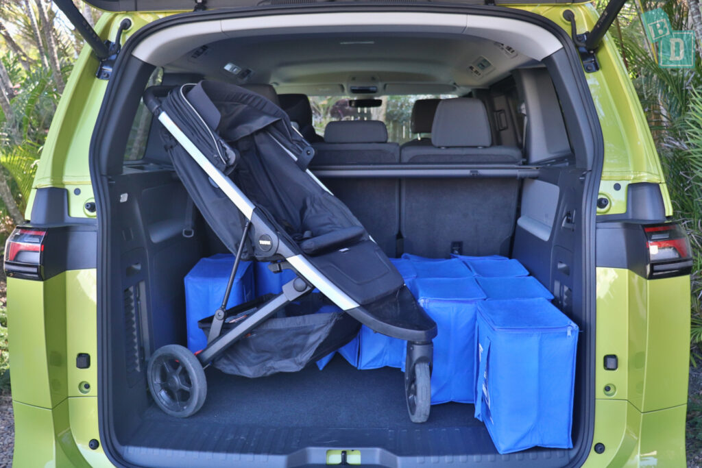 2025 Volkswagen ID Buzz Pro SWB boot space for shopping with compact pram if two rows of seats are in use