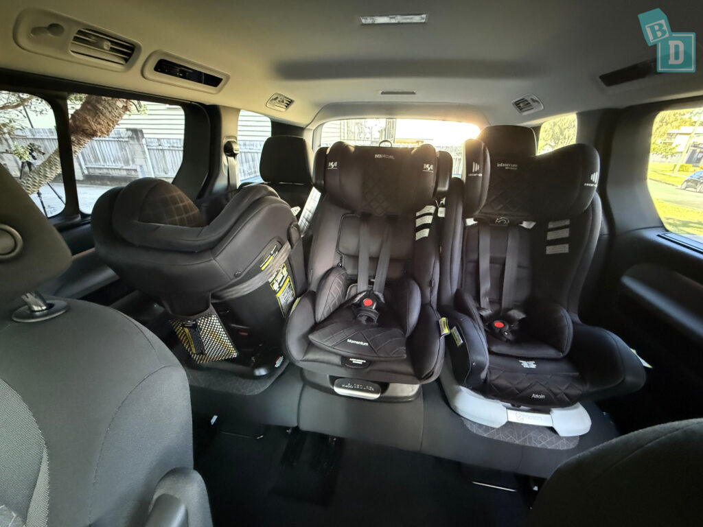 2025 Volkswagen ID Buzz Pro SWB with three child seats installed in the second row