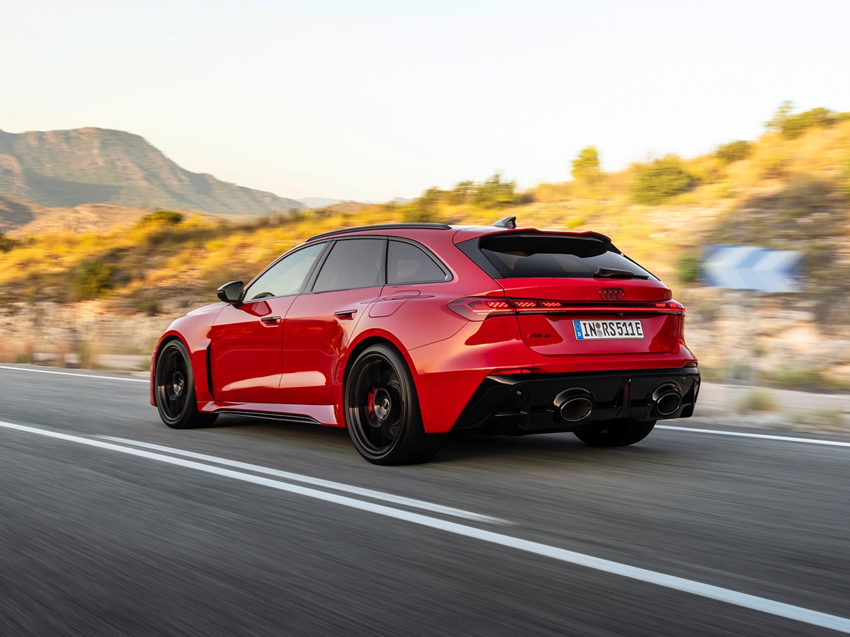 2026 audi rs 5 avant rear three quarter driving