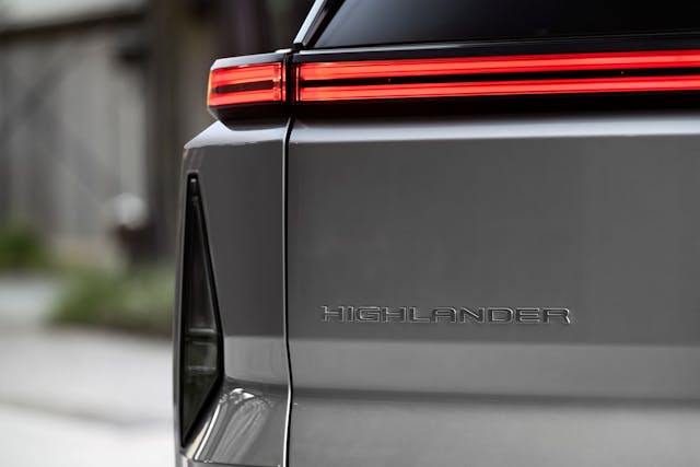 2027 Toyota Highlander exterior silver rear end badge detail