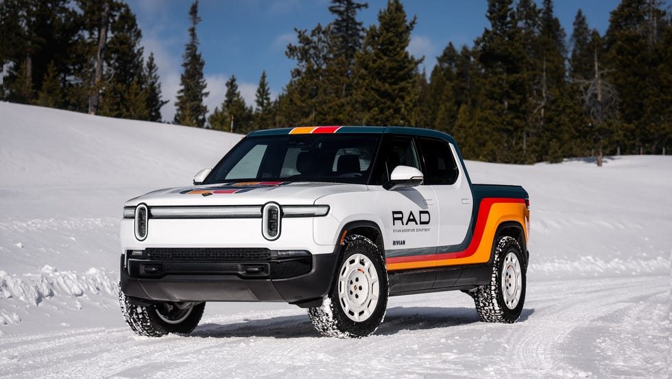 electric pickup truck on snowy terrain