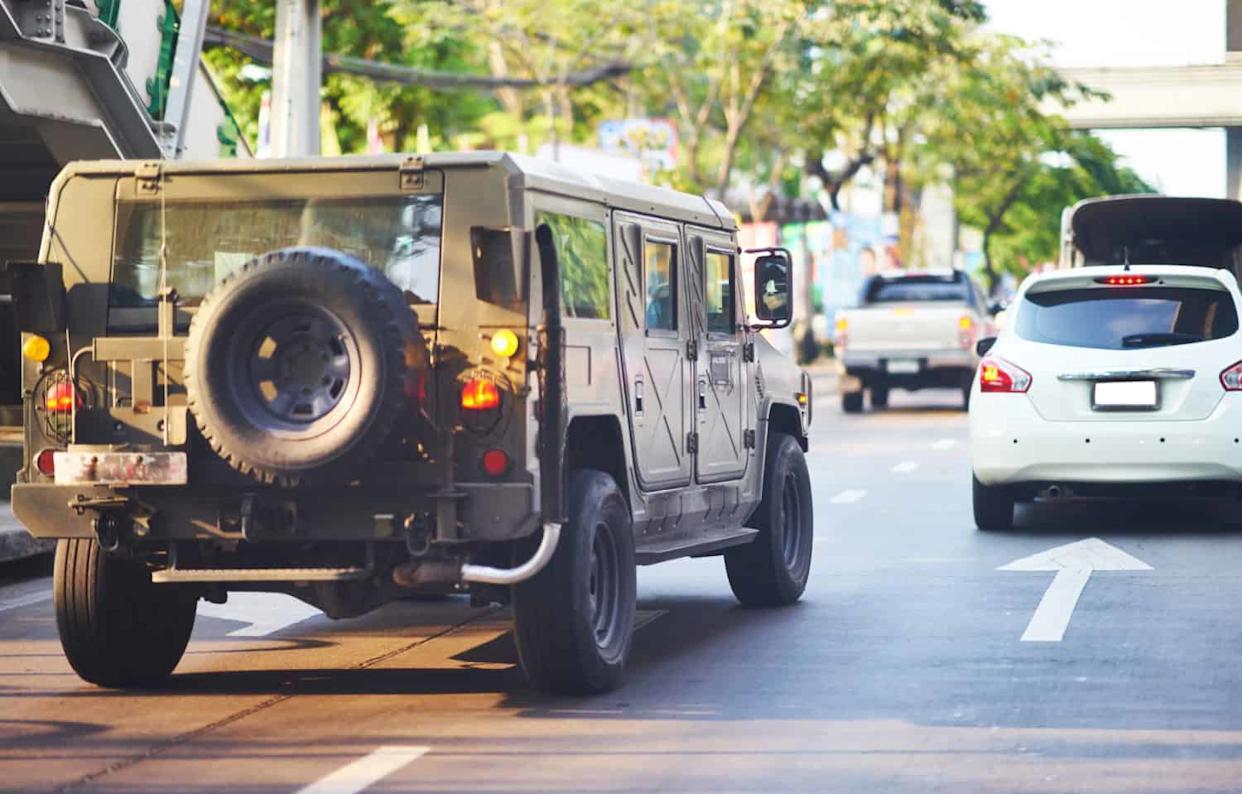 Suv car on street with other cars