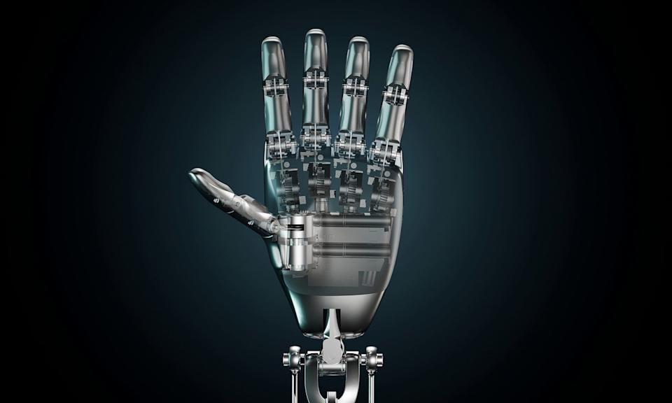 A robotic hand.