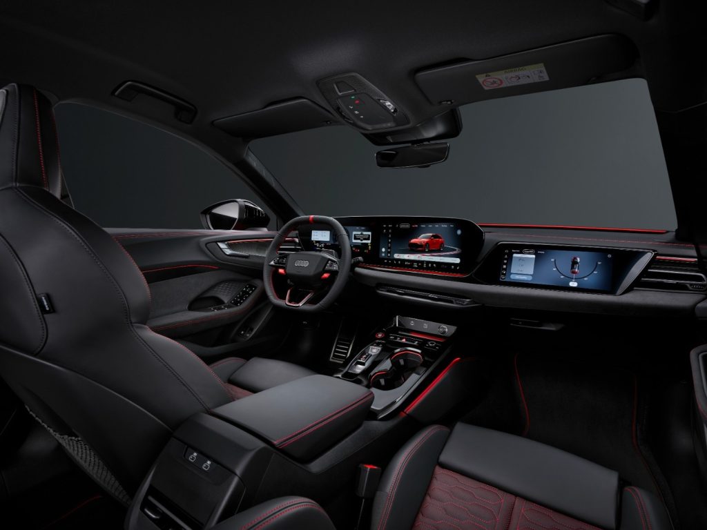 Inside, the optional Audi Sport package elevates drama further