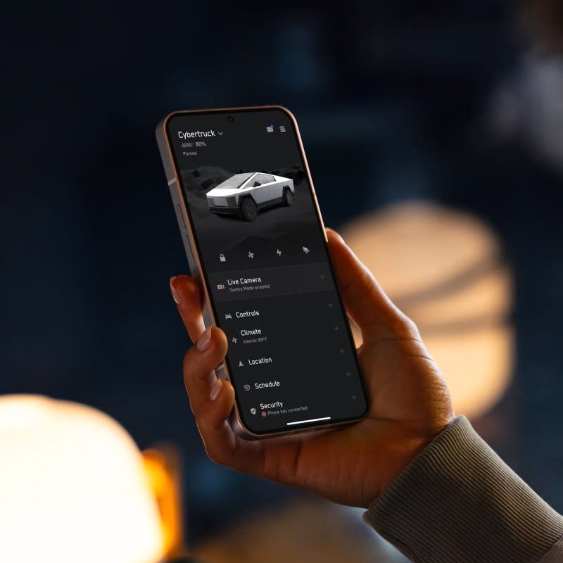 <p>2025 Tesla Cybertruck Tesla app smartphone driver profiles</p>Tesla