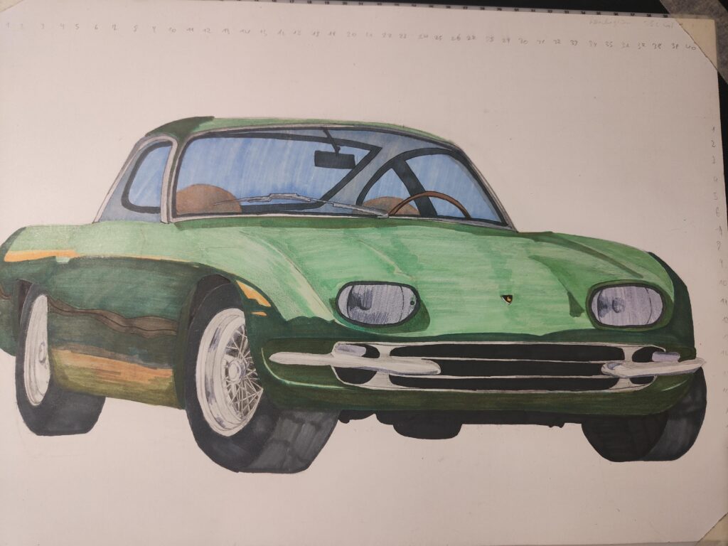 I *tried* to draw the (afaik only) light green Lamborghini 350GT.