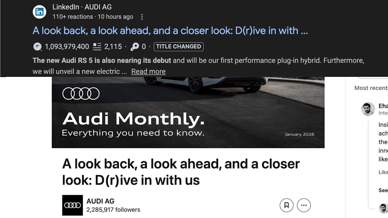 Audi's LinkedIn announcement gone awry