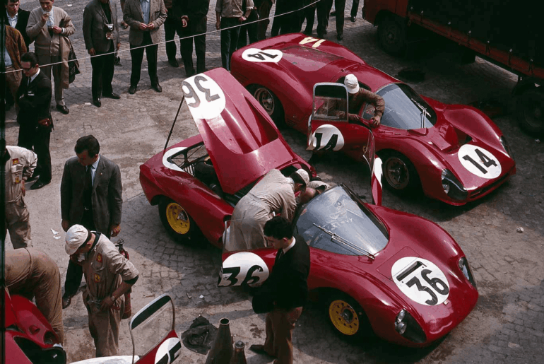 Ferrari Dino 206s and 330P3 during the 1966 1000 Km of Monza (1367x1400)
