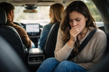 Passenger feels nauseous in the back seat of an electric car during silent driving and continuous acceleration.