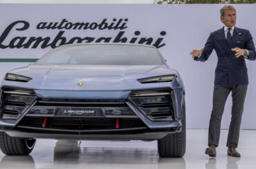 Stephan Winkelmann, chairman and chief executive officer of Lamborghini SpA, next to a Lamborghini Lanzador electric concept during The Quail, A Motorsports Gathering in Carmel, California, US, on Friday, Aug. 18, 2023. The event provides an exclusive experience for motorsports enthusiasts and collectors from around the world to enjoy rare collections of fine automobiles and motorcycles. Photographer: