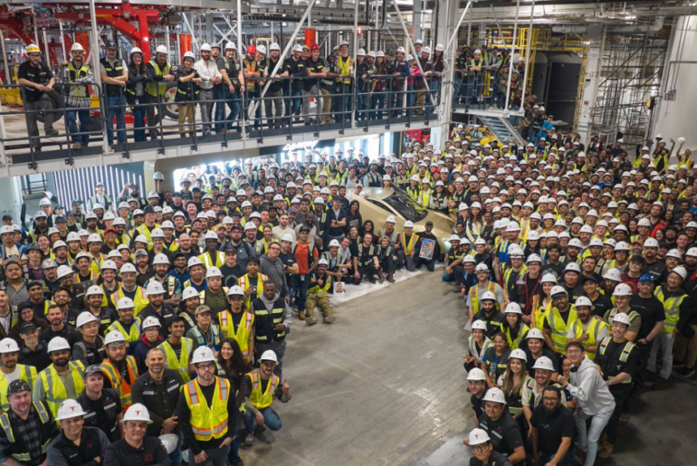 Tesla celebrates its first production Cybercab.