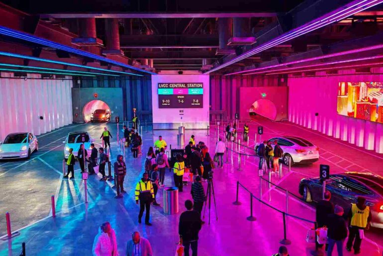 Teslas in LVCC Central station Las Vegas Hyoerloop