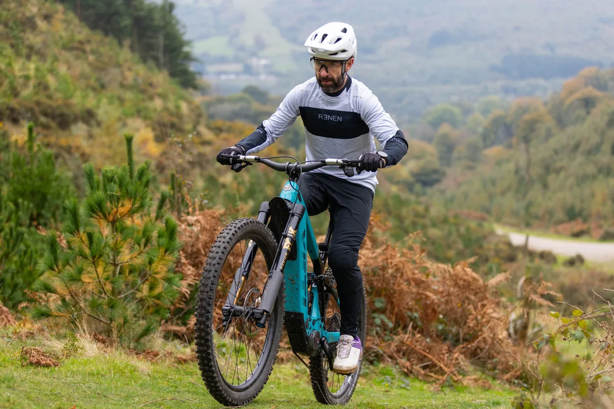 Rob Weaver tackling a very steep climb aboard the Yeti LTE T4.