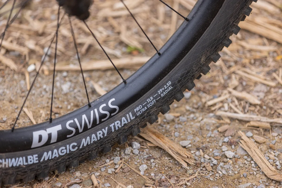 Schwalbe Magic Mary in Trail casing mounted to a DT Swiss rim aboard the Yeti LTE T4 eMTB.