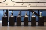 Nike’s Project Amplify prototypes are displayed from earliest to latest at the Nike Sport Research Lab in Beaverton, Oregon, on January 13.