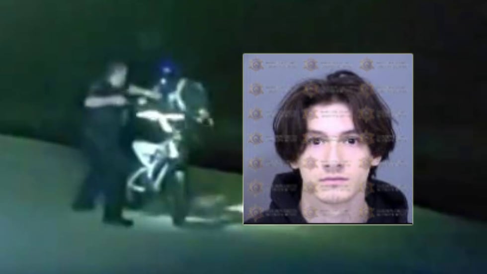 Dashcam video shows the arrest of Dyllin Keyes, 18, who is accused of stealing a child's...