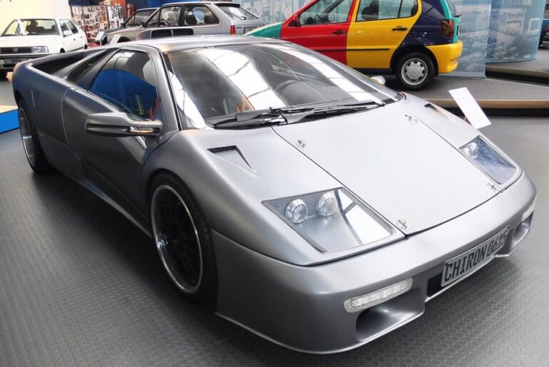 "Lamborghini Chiron 0615" (often referred to as the Lamborghini Diablo "Chiron") is a unique concept car created in 2009 by six engineering apprentices at Volkswagen. Despite its name, it is a "parts bin special" based on a Lamborghini Diablo