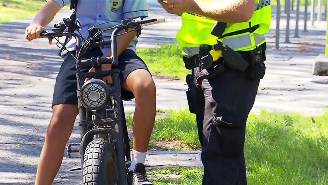 Teenagers on high-powered e-bikes tear up Brisbane sporting facilities.