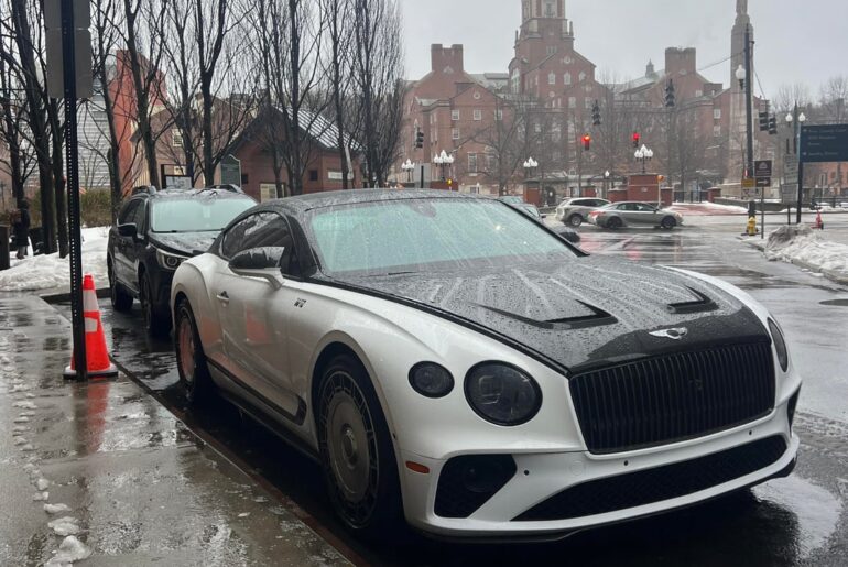 [Bentley Continental Gt Mansory] of some sort, insane to see in the cold east coast hail.