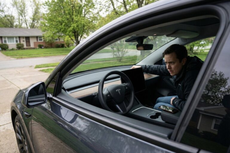 iOS 26 CarPlay integration delays with Tesla dashboard and smartphone interface illustration