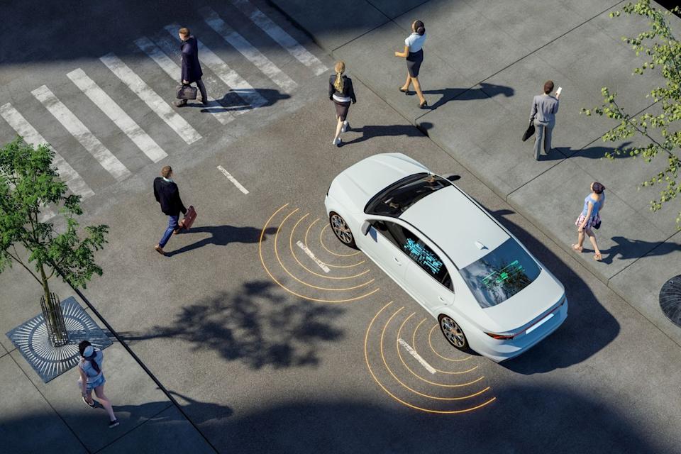 An autonomous vehicle that is detecting people around it.