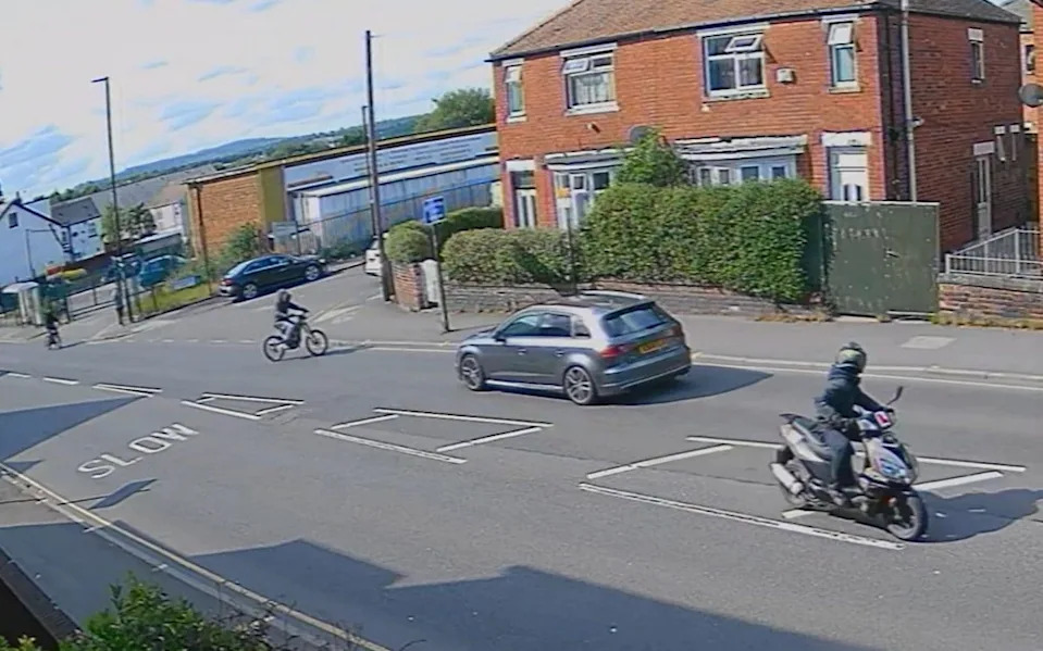CCTV still of Ahmed's Audi driving towards an e-bike rider in Staniforth Road before the fatal collision