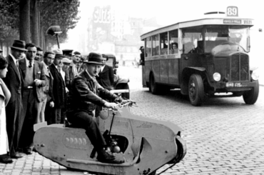 J. Lehaitre with his Tractor-Cycle in 1938. while not that fast (at just 25 mph) it could manage a wide range of terrain. He even created a version with machine gun.