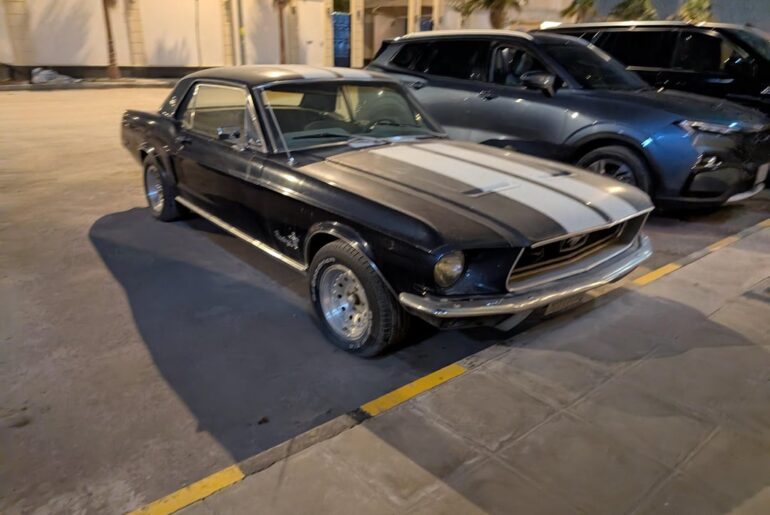 [first-gen Ford Mustang] at a hotel I was at in Riyadh
